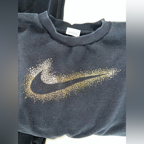 Nike Black & Gold Swoosh Jogger Sweatpants & Crewneck Sweatshirt Set | Size XL - Picture 6 of 10